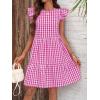 imagechouyatou Womens Retro Plaid Flounce Dress Flutter Sleeve Gingham Babydoll Tiered Short DressRose Red