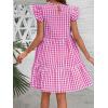 imagechouyatou Womens Retro Plaid Flounce Dress Flutter Sleeve Gingham Babydoll Tiered Short DressRose Red