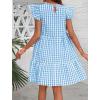 imagechouyatou Womens Retro Plaid Flounce Dress Flutter Sleeve Gingham Babydoll Tiered Short DressSky