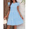imagechouyatou Womens Retro Plaid Flounce Dress Flutter Sleeve Gingham Babydoll Tiered Short DressSky