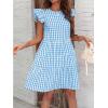 imagechouyatou Womens Retro Plaid Flounce Dress Flutter Sleeve Gingham Babydoll Tiered Short DressSky