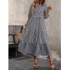 imagechouyatou Womens Retro Plaid Ruffle Hem Dress Puff Lantern Sleeve Notch Neck Gingham Tiered Midi Long DressBlack