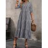 imagechouyatou Womens Retro Plaid Ruffle Hem Dress Puff Lantern Sleeve Notch Neck Gingham Tiered Midi Long DressBlack