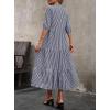 imagechouyatou Womens Retro Plaid Ruffle Hem Dress Puff Lantern Sleeve Notch Neck Gingham Tiered Midi Long DressNavy