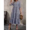 imagechouyatou Womens Retro Plaid Ruffle Hem Dress Puff Lantern Sleeve Notch Neck Gingham Tiered Midi Long DressNavy