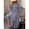imagechouyatou Womens Retro Plaid Ruffle Hem Dress Puff Lantern Sleeve Notch Neck Gingham Tiered Midi Long DressNavy