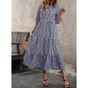imagechouyatou Womens Retro Plaid Ruffle Hem Dress Puff Lantern Sleeve Notch Neck Gingham Tiered Midi Long DressNavy