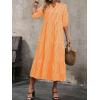 imagechouyatou Womens Retro Plaid Ruffle Hem Dress Puff Lantern Sleeve Notch Neck Gingham Tiered Midi Long DressOrange
