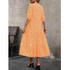 imagechouyatou Womens Retro Plaid Ruffle Hem Dress Puff Lantern Sleeve Notch Neck Gingham Tiered Midi Long DressOrange