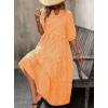 imagechouyatou Womens Retro Plaid Ruffle Hem Dress Puff Lantern Sleeve Notch Neck Gingham Tiered Midi Long DressOrange