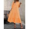 imagechouyatou Womens Retro Plaid Ruffle Hem Dress Puff Lantern Sleeve Notch Neck Gingham Tiered Midi Long DressOrange