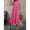 imagechouyatou Womens Retro Plaid Ruffle Hem Dress Puff Lantern Sleeve Notch Neck Gingham Tiered Midi Long DressRed