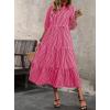imagechouyatou Womens Retro Plaid Ruffle Hem Dress Puff Lantern Sleeve Notch Neck Gingham Tiered Midi Long DressRed