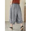 imagechouyatou Womens Retro Plaid Wide Leg Cropped Pants Elastic Waist Capri Harem Pants with PocketsBlack