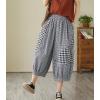 imagechouyatou Womens Retro Plaid Wide Leg Cropped Pants Elastic Waist Capri Harem Pants with PocketsBlack