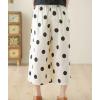 imagechouyatou Womens Retro Polka Dot Wide Leg Baggy Pants Elastic Waist Capri Palazzo Pants Culottes with PocketsBeige White