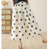 imagechouyatou Womens Retro Polka Dot Wide Leg Baggy Pants Elastic Waist Capri Palazzo Pants Culottes with PocketsBeige White