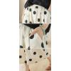 imagechouyatou Womens Retro Polka Dot Wide Leg Baggy Pants Elastic Waist Capri Palazzo Pants Culottes with PocketsBeige White