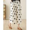 imagechouyatou Womens Retro Polka Dot Wide Leg Baggy Pants Elastic Waist Capri Palazzo Pants Culottes with PocketsBeige White