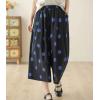 imagechouyatou Womens Retro Polka Dot Wide Leg Baggy Pants Elastic Waist Capri Palazzo Pants Culottes with PocketsBlack