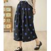 imagechouyatou Womens Retro Polka Dot Wide Leg Baggy Pants Elastic Waist Capri Palazzo Pants Culottes with PocketsBlack