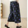 imagechouyatou Womens Retro Polka Dot Wide Leg Baggy Pants Elastic Waist Capri Palazzo Pants Culottes with PocketsBlack