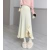 imagechouyatou Womens Sexy Mermaid Ruffle Hem Skirt Elastic Waist High Low Midi Long Knitted SkirtApricot