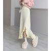 imagechouyatou Womens Sexy Mermaid Ruffle Hem Skirt Elastic Waist High Low Midi Long Knitted SkirtApricot