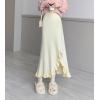 imagechouyatou Womens Sexy Mermaid Ruffle Hem Skirt Elastic Waist High Low Midi Long Knitted SkirtApricot