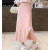 imagechouyatou Womens Sexy Mermaid Ruffle Hem Skirt Elastic Waist High Low Midi Long Knitted SkirtPink