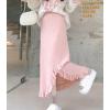 imagechouyatou Womens Sexy Mermaid Ruffle Hem Skirt Elastic Waist High Low Midi Long Knitted SkirtPink