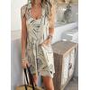 imagechouyatou Womens Sexy Tie Knot Strap bib Overalls Shorts Boho Floral Printed Wide Leg Jumpsuit RompersApricot