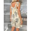 imagechouyatou Womens Sexy Tie Knot Strap bib Overalls Shorts Boho Floral Printed Wide Leg Jumpsuit RompersApricot