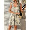 imagechouyatou Womens Sexy Tie Knot Strap bib Overalls Shorts Boho Floral Printed Wide Leg Jumpsuit RompersApricot