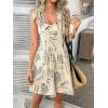 imagechouyatou Womens Sexy Tie Knot Strap bib Overalls Shorts Boho Floral Printed Wide Leg Jumpsuit RompersApricot