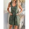 imagechouyatou Womens Sexy Tie Knot Strap bib Overalls Shorts Boho Floral Printed Wide Leg Jumpsuit RompersArmy Green