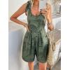 imagechouyatou Womens Sexy Tie Knot Strap bib Overalls Shorts Boho Floral Printed Wide Leg Jumpsuit RompersArmy Green