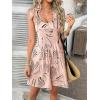 imagechouyatou Womens Sexy Tie Knot Strap bib Overalls Shorts Boho Floral Printed Wide Leg Jumpsuit RompersPink