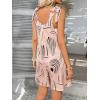 imagechouyatou Womens Sexy Tie Knot Strap bib Overalls Shorts Boho Floral Printed Wide Leg Jumpsuit RompersPink