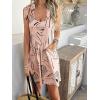 imagechouyatou Womens Sexy Tie Knot Strap bib Overalls Shorts Boho Floral Printed Wide Leg Jumpsuit RompersPink