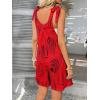 imagechouyatou Womens Sexy Tie Knot Strap bib Overalls Shorts Boho Floral Printed Wide Leg Jumpsuit RompersRed