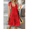 imagechouyatou Womens Sexy Tie Knot Strap bib Overalls Shorts Boho Floral Printed Wide Leg Jumpsuit RompersRed