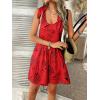 imagechouyatou Womens Sexy Tie Knot Strap bib Overalls Shorts Boho Floral Printed Wide Leg Jumpsuit RompersRed