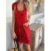 imagechouyatou Womens Sexy Tie Knot Strap bib Overalls Shorts Boho Floral Printed Wide Leg Jumpsuit RompersRed