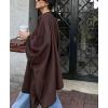 imagechouyatou Womens Single Breasted Faux Suede Leather Jacket Batwing Sleeve Slouchy Suede Leather Mid Long Trench CoatCoffee Brown