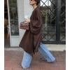 imagechouyatou Womens Single Breasted Faux Suede Leather Jacket Batwing Sleeve Slouchy Suede Leather Mid Long Trench CoatCoffee Brown