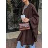 imagechouyatou Womens Single Breasted Faux Suede Leather Jacket Batwing Sleeve Slouchy Suede Leather Mid Long Trench CoatCoffee Brown