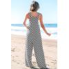 imagechouyatou Womens Sleeveless Plaid Wide Leg Palazzo Overall Checker Boho Bib Jumpsuits with PocketsBlack