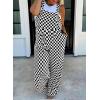 imagechouyatou Womens Sleeveless Plaid Wide Leg Palazzo Overall Checker Boho Bib Jumpsuits with PocketsBlack