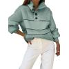 imagechouyatou Womens Slouchy Waffle Knit Sweater 12 Button Polo Collared Pullover Striped Sweater TopsGreen